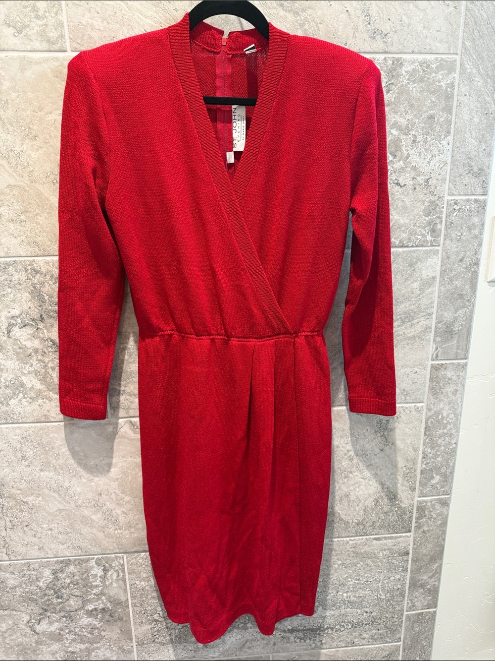 VINTAGE St. John by Marie Gray Red Santana Knit Faux Wrap Dress
